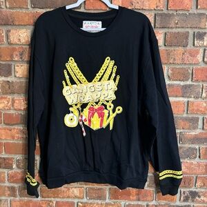 Christmas holiday womens gangsta wrappa crewneck sweatshirt black XL